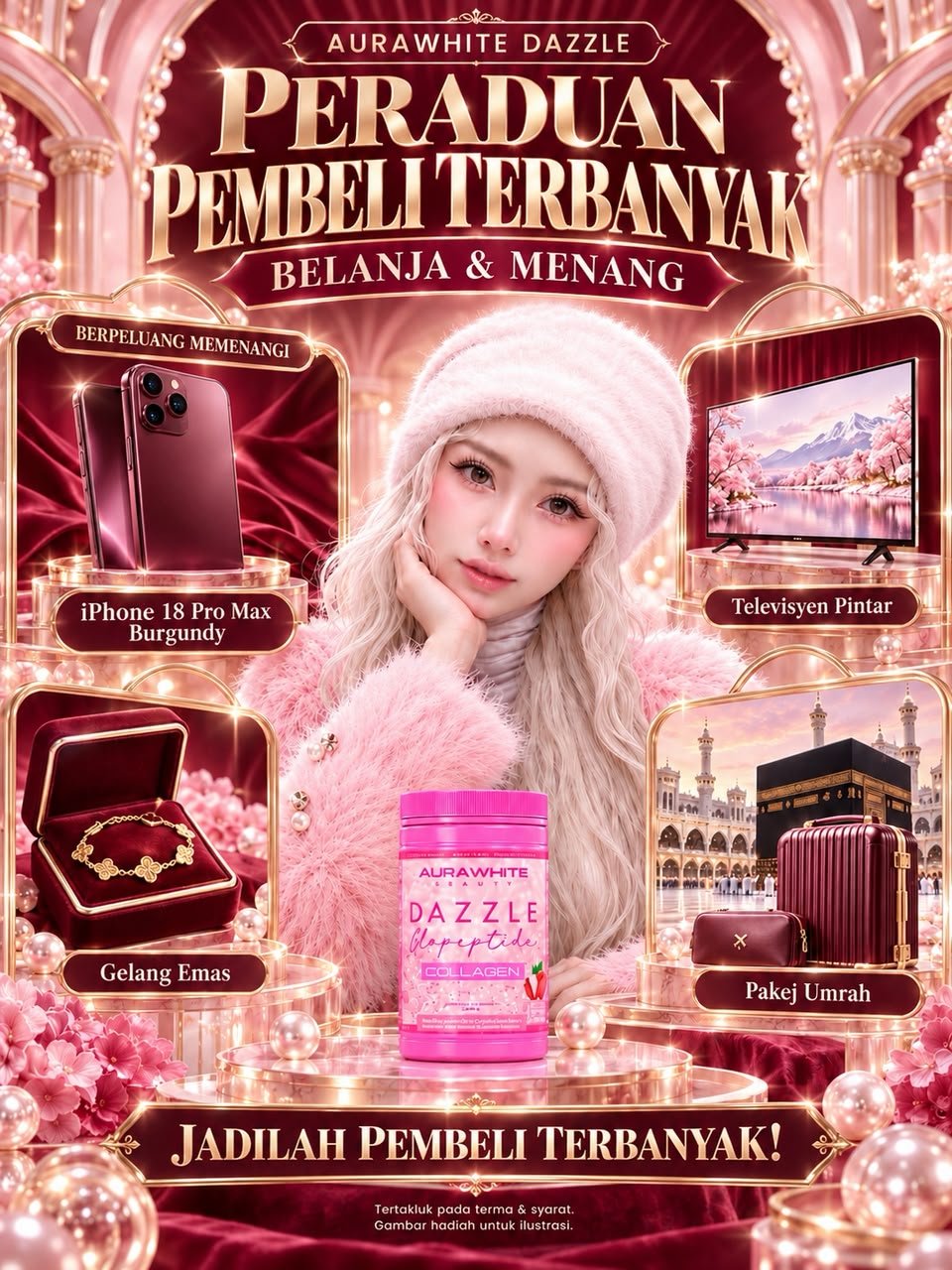 Cabutan Bertuah Bulanan Aurawhite Dazzle - menang iPhone 18 Pro Max atau Emas